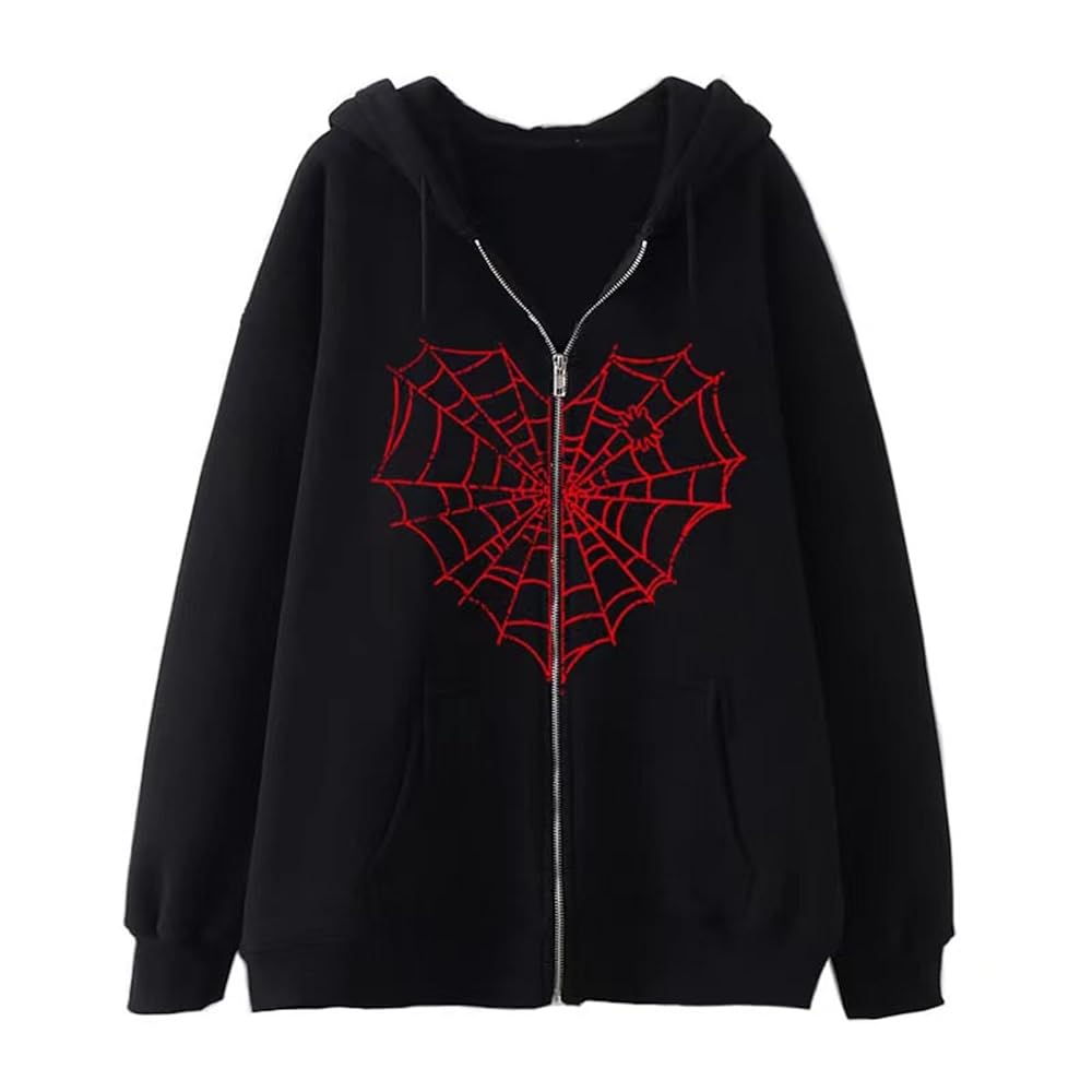 Lshnrd Women Y2K Spider Web Love Heart Graphic Hoodies